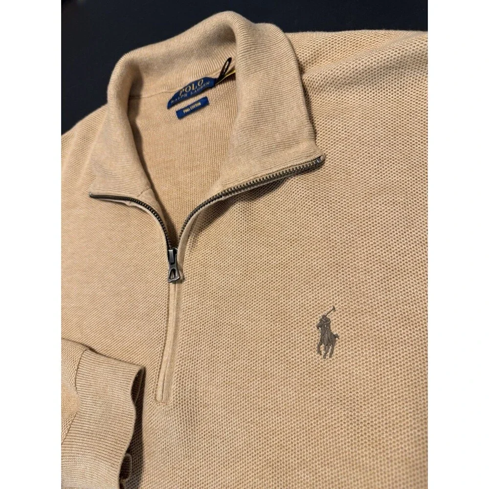Polo Ralph Lauren XXL Pima Cotton Quarter Zip Pullover Sweater Tan Beige Golf